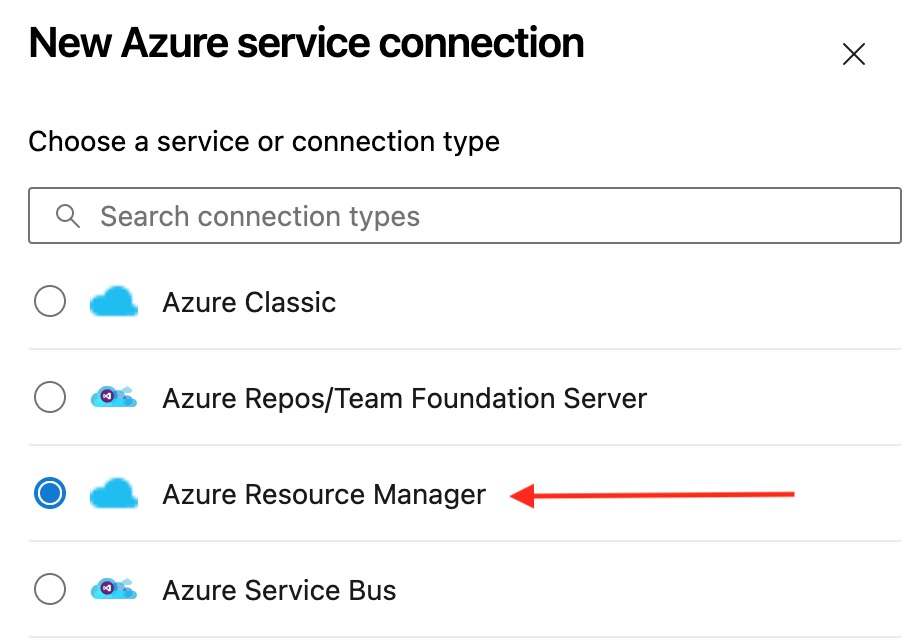 Azure Resource Manager selection