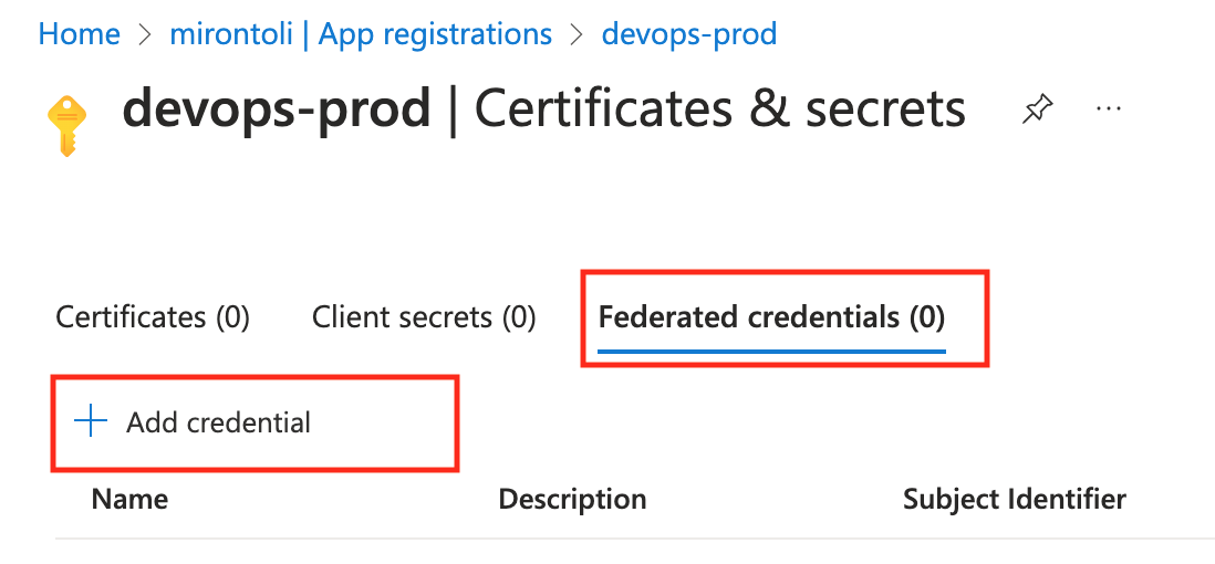 Adding federated credential