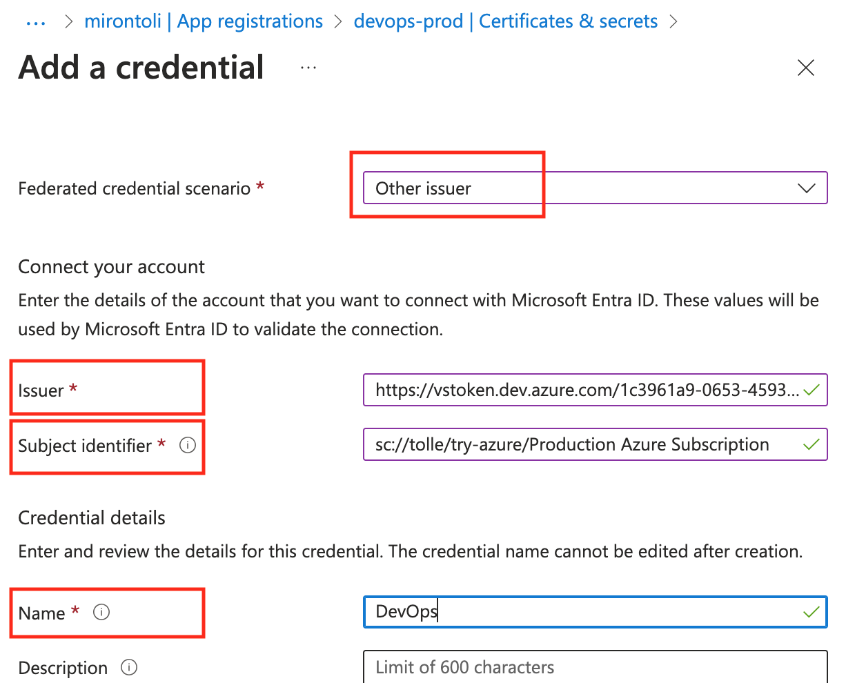 Copying details for federated credential