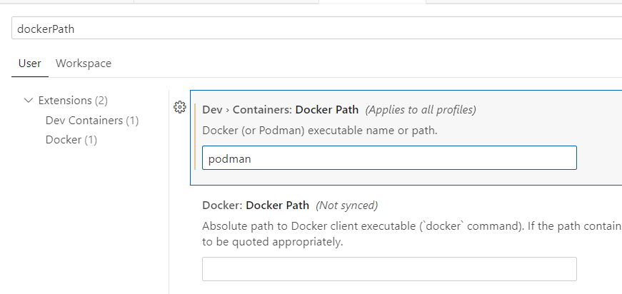 setting dockerpath to podman